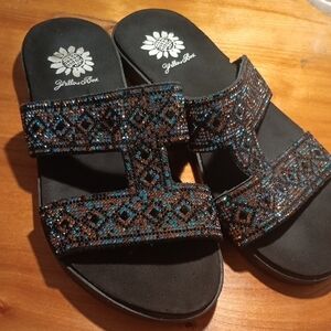 Yellow Box Women's Black and Brown Sandals Size 7